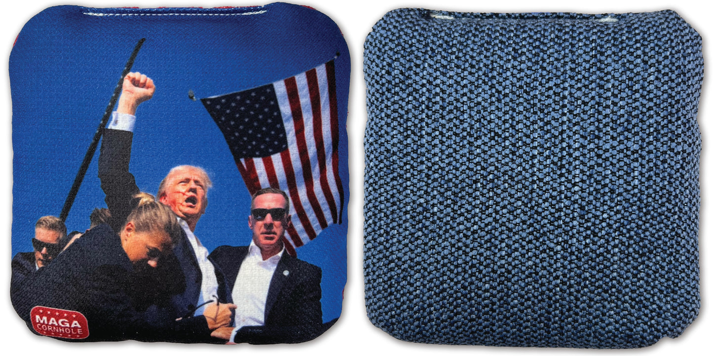 Iconic Trump Fight Cornhole Bag with Blue Carpet