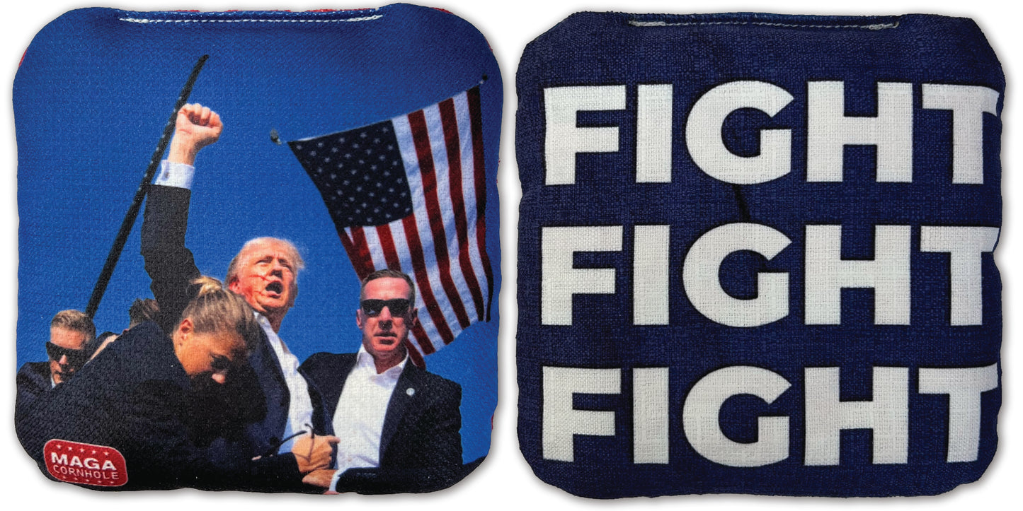 Iconic Trump Fight Cornhole Bag, Fight Fight Fight in Blue