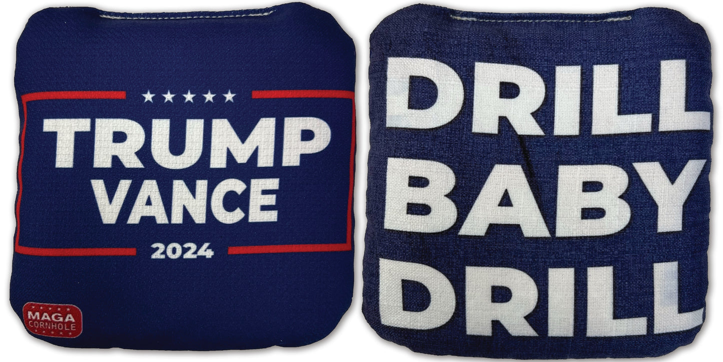 Trump Vance Cornhole Bag, Drill Baby Drill in Blue