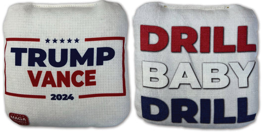 Trump Vance Cornhole Bag, Drill Baby Drill in Red White and Blue